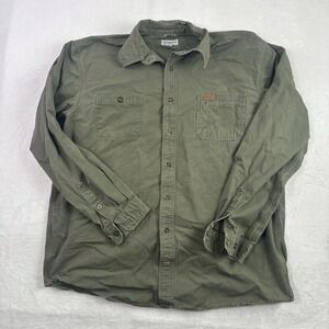 Carhartt Green Button Up Long Sleeve Collared Shacket Heavy Green Distressed XLT